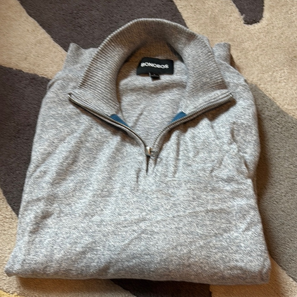 Bonobos Gray Zip Up Sweater Heathered Cotton Blend